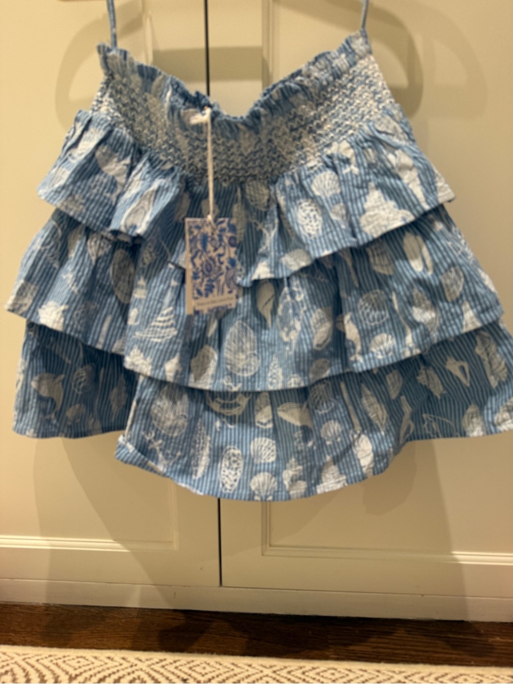 Roller Rabbit Light Blue Tiered Ruffle Mini Skirt with Shell Motif